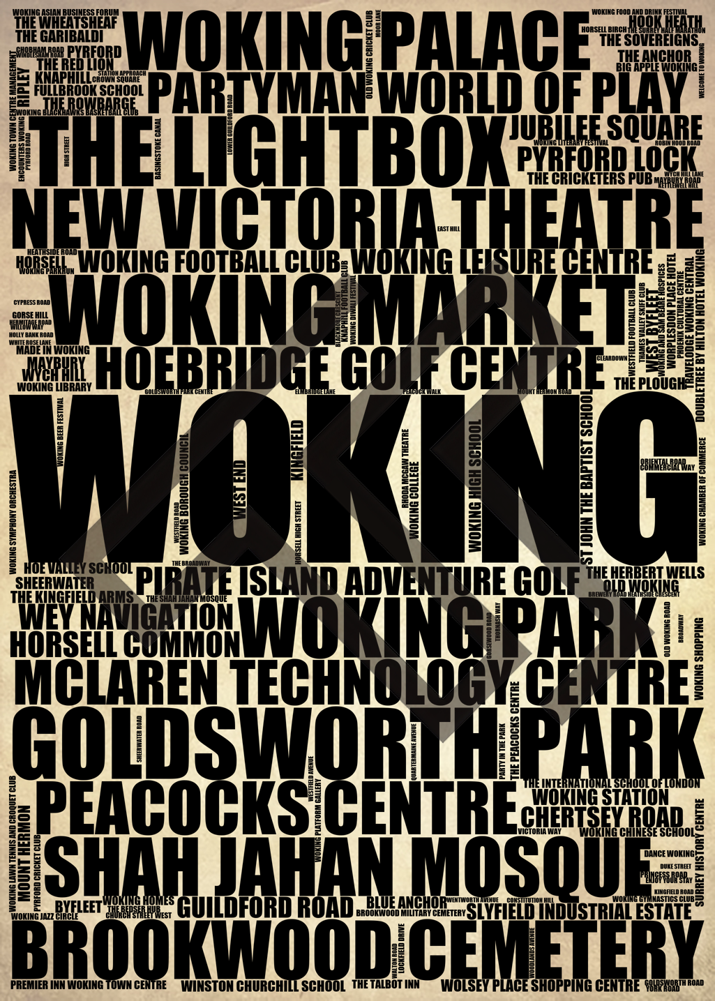 Woking - Premium Typographic Word Cloud Prints, Posters & Gifts