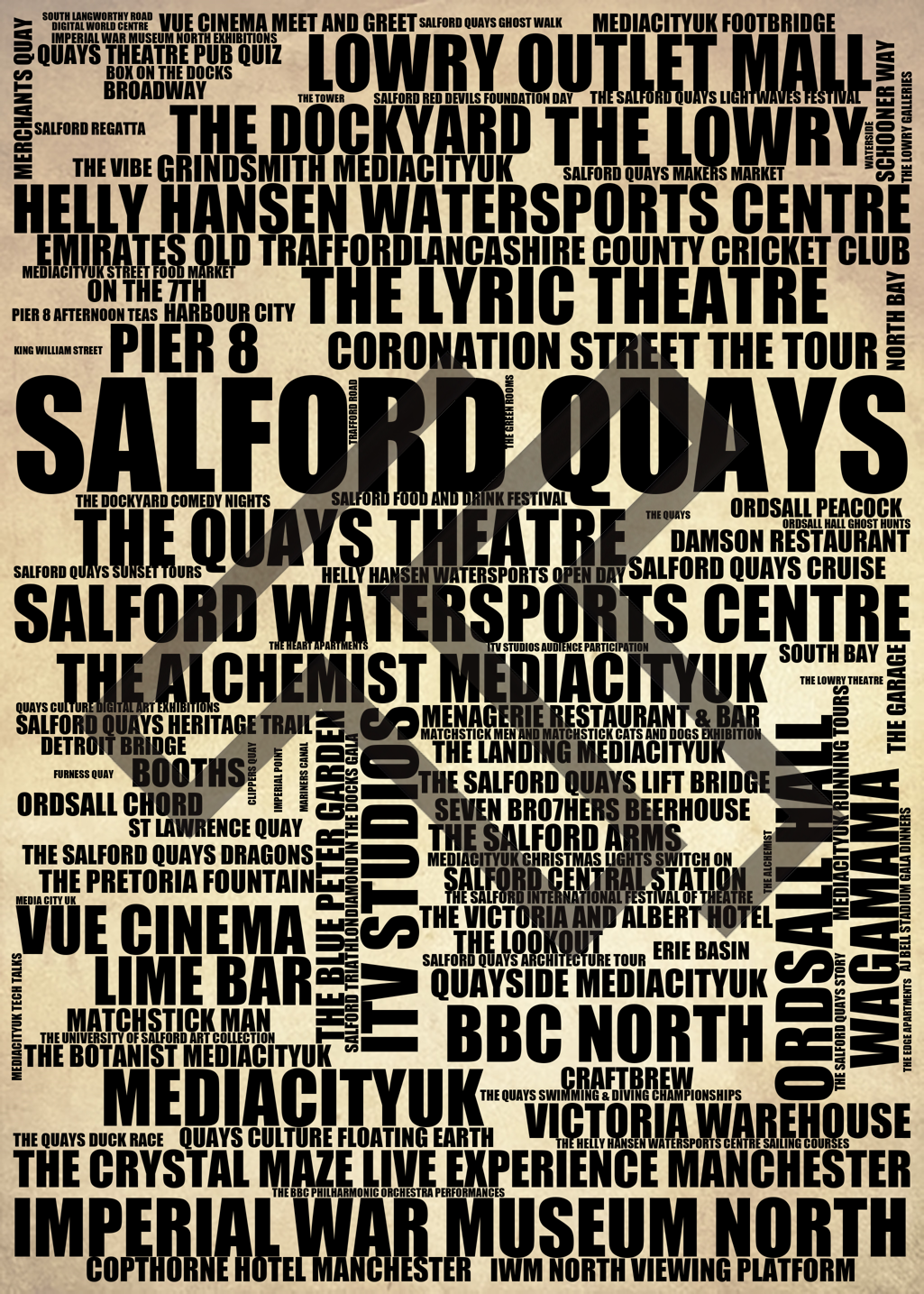 Salford Quays - Premium Typographic Word Cloud Prints, Posters & Gifts