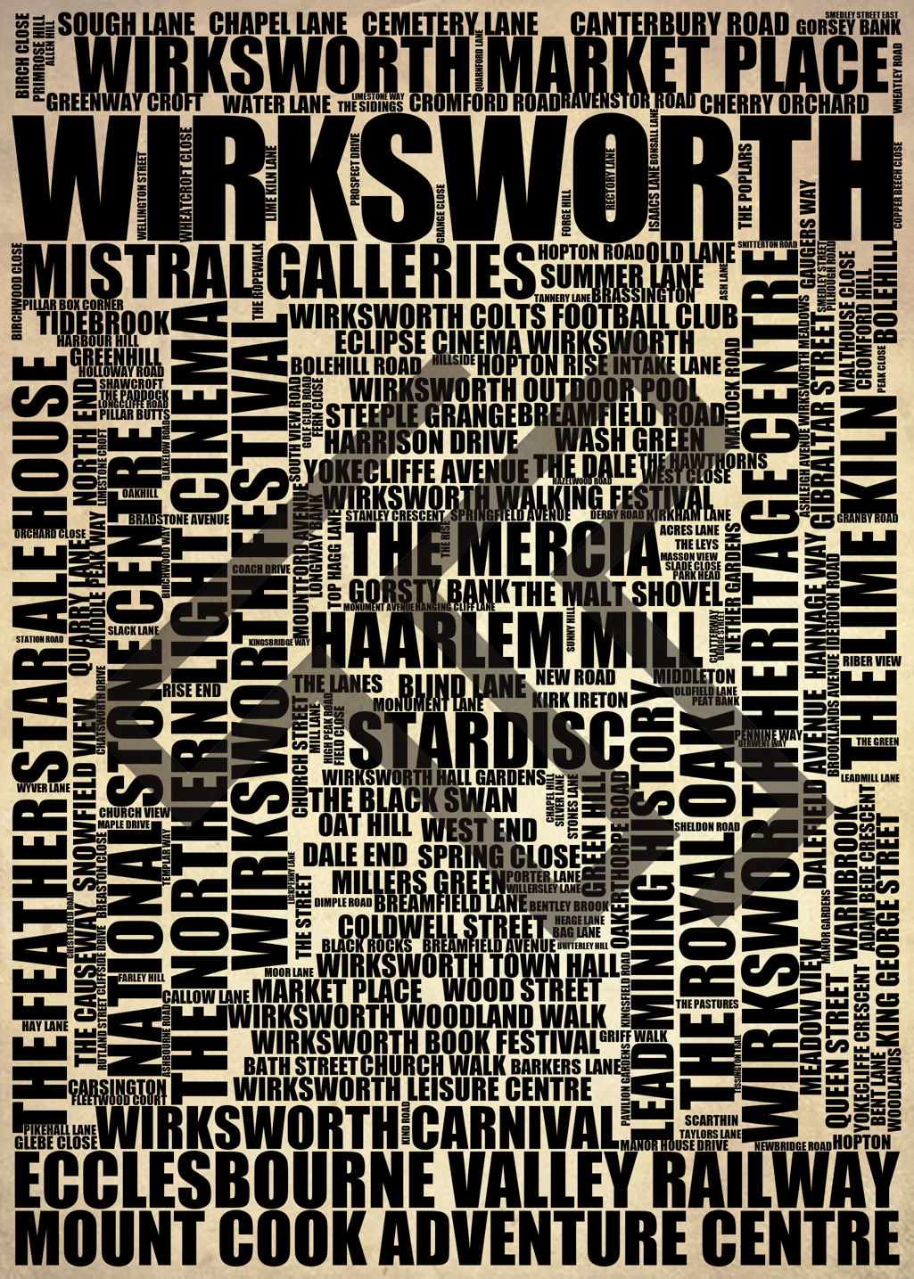 Wirksworth - Premium Typographic Word Cloud Prints, Posters & Gifts