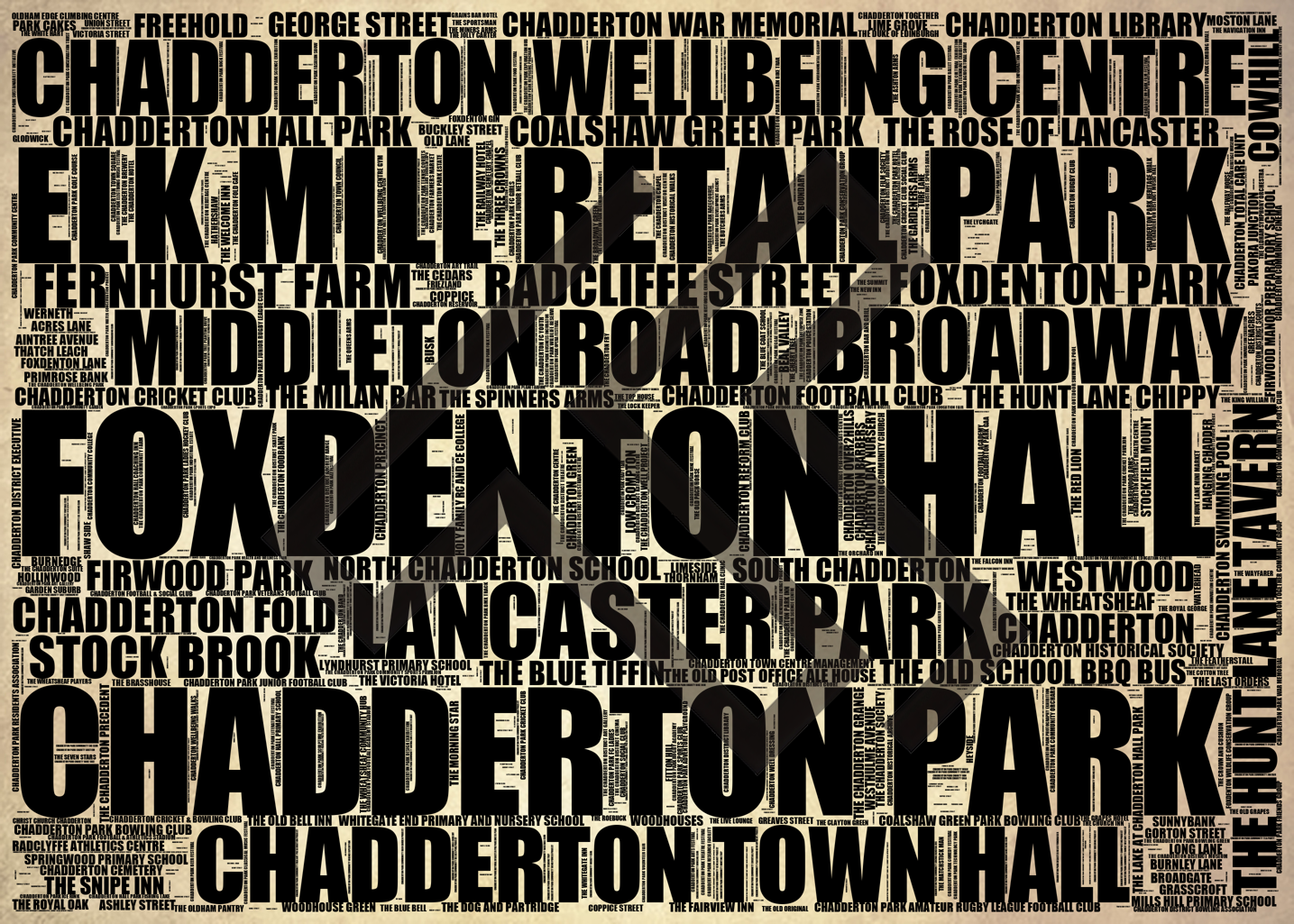 Chadderton - Premium Typographic Word Cloud Prints, Posters & Gifts