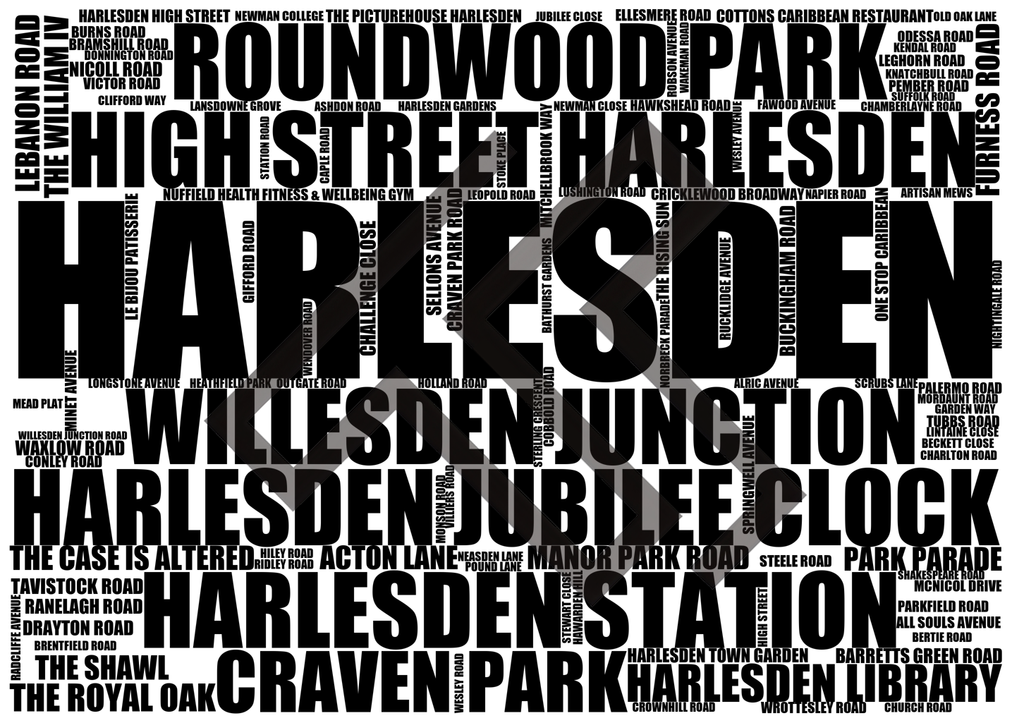 Harlesden - Premium Typographic Word Cloud Prints, Posters & Gifts