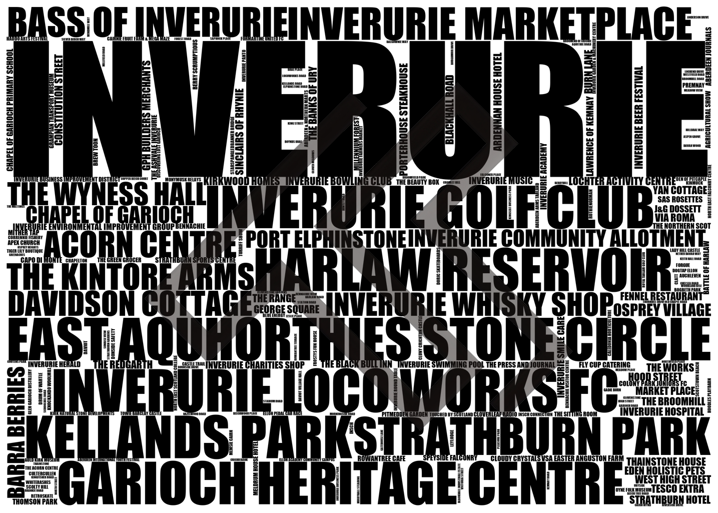 Inverurie - Premium Typographic Word Cloud Prints, Posters & Gifts