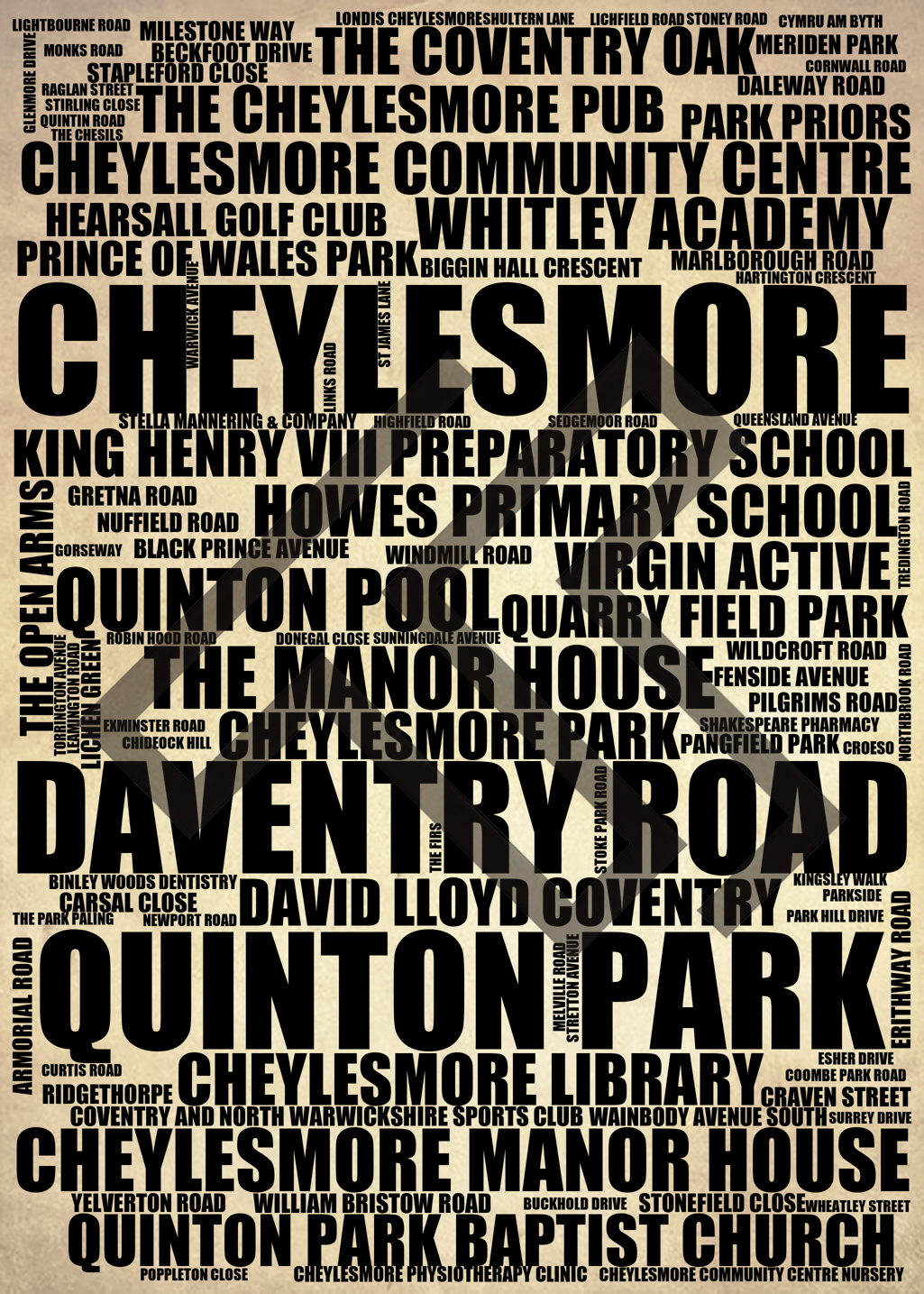 Cheylesmore - Premium Typographic Word Cloud Prints, Posters & Gifts