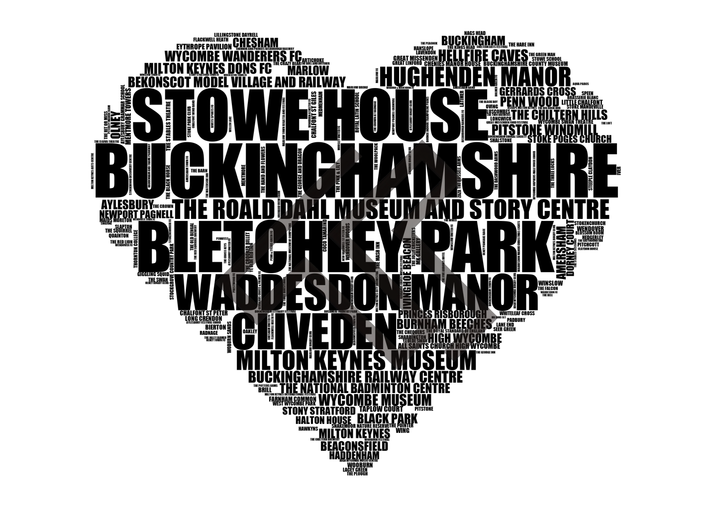 Buckinghamshire - Premium Typographic Word Cloud Prints, Posters & Gifts