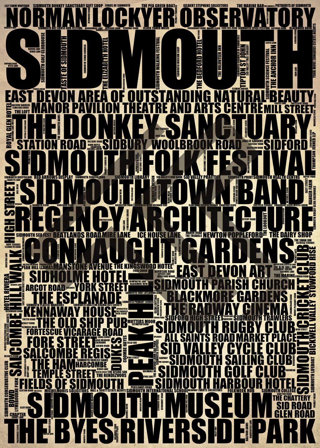 Sidmouth - Premium Typographic Word Cloud Prints, Posters & Gifts