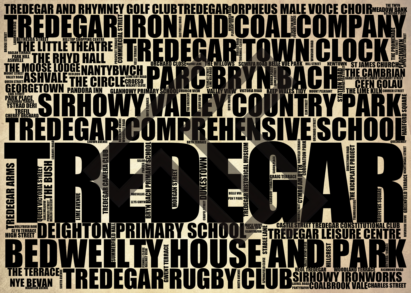 Tredegar - Premium Typographic Word Cloud Prints, Posters & Gifts