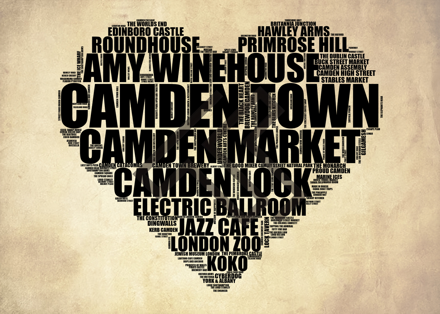 Camden Town - Premium Typographic Word Cloud Prints, Posters & Gifts