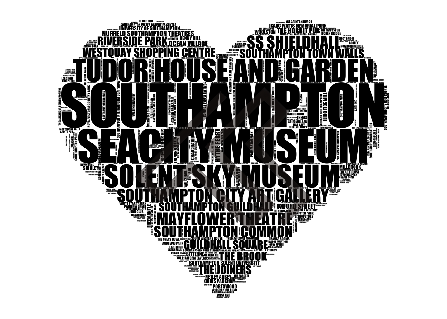 Southampton - Premium Typographic Word Cloud Prints, Posters & Gifts