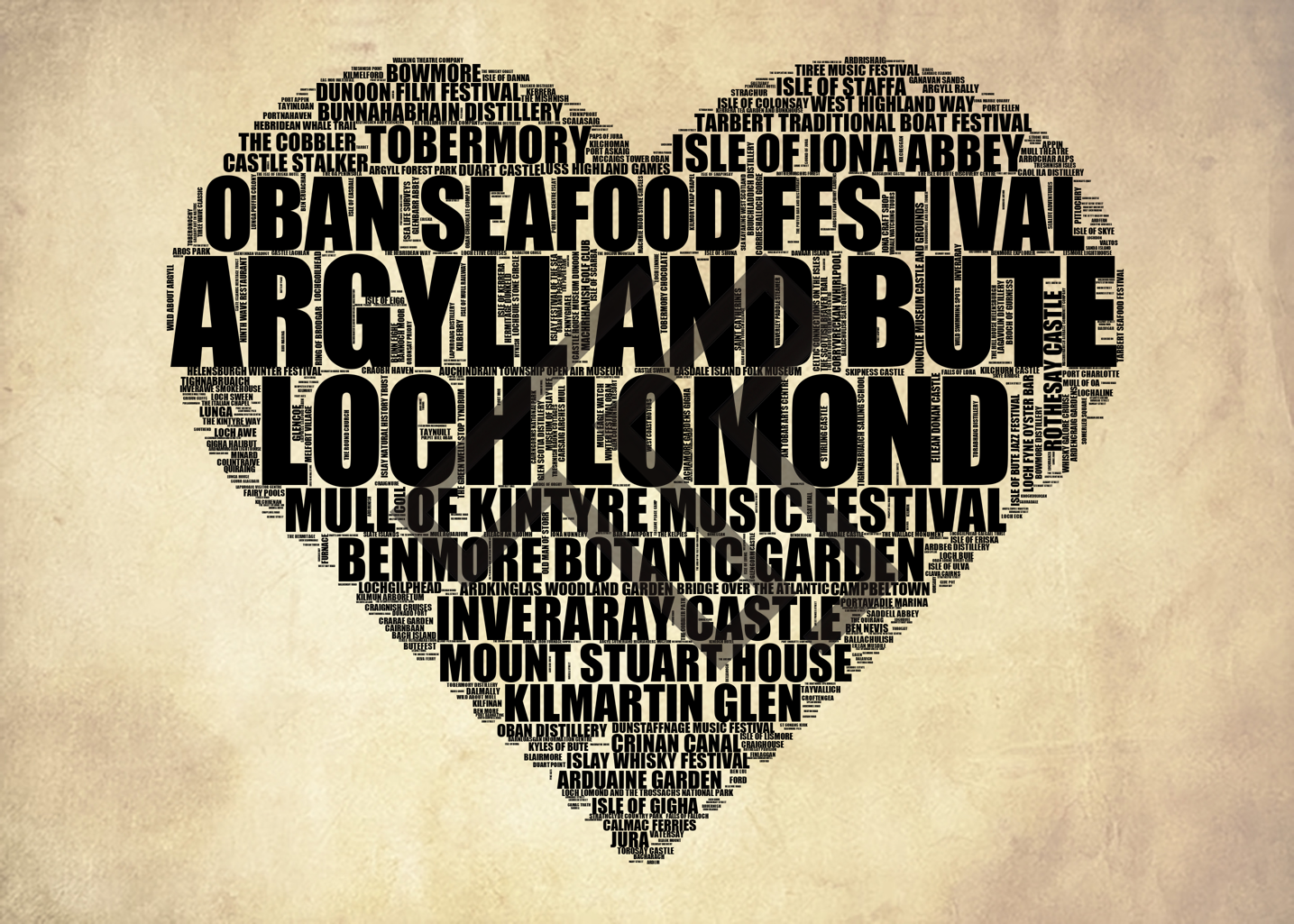 Argyll and Bute - Premium Typographic Word Cloud Prints, Posters & Gifts