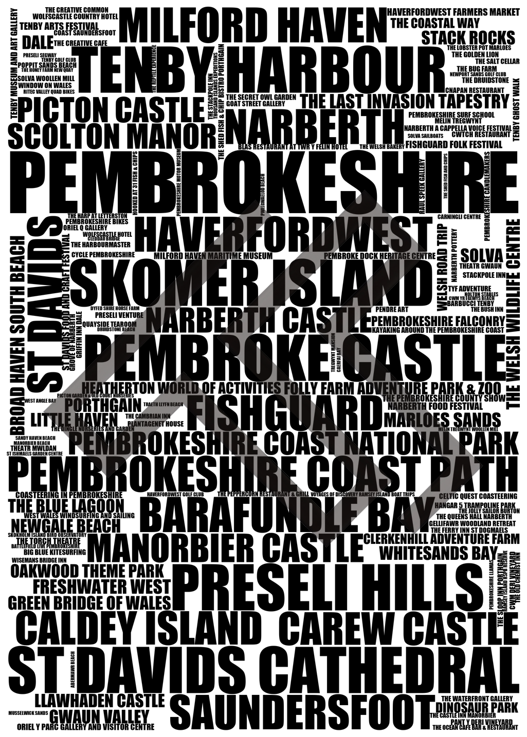 Pembrokeshire - Premium Typographic Word Cloud Prints, Posters & Gifts