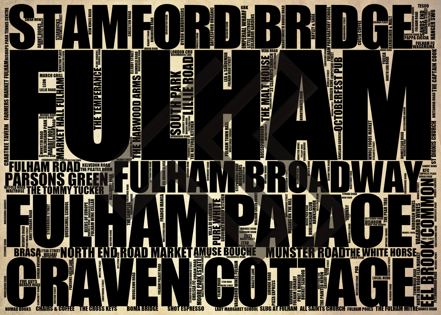 Fulham - Premium Typographic Word Cloud Prints, Posters & Gifts