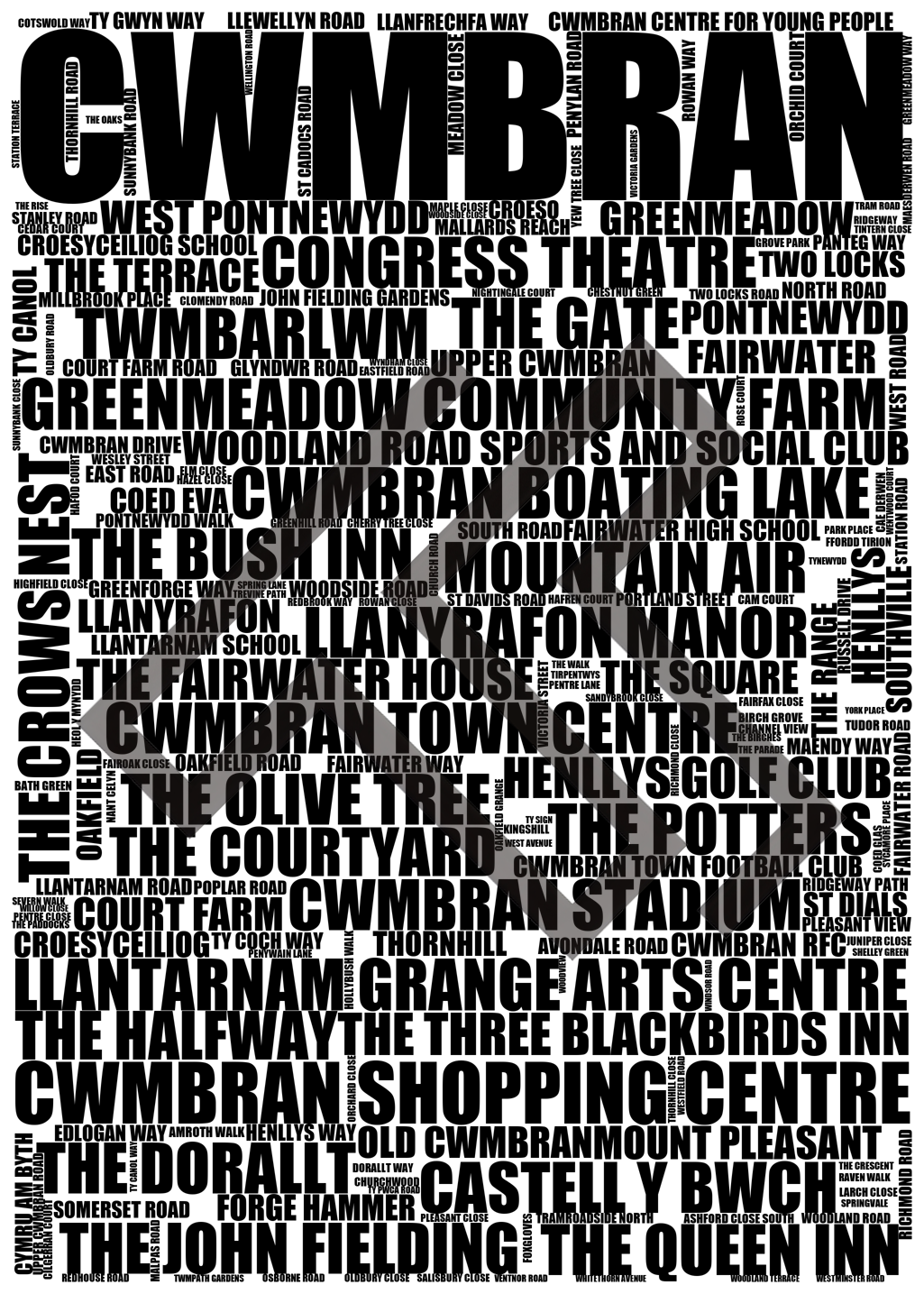 Cwmbran - Premium Typographic Word Cloud Prints, Posters & Gifts