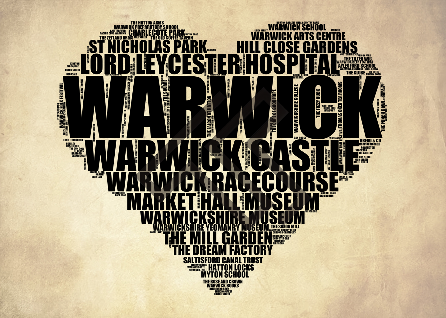 Warwick - Premium Typographic Word Cloud Prints, Posters & Gifts