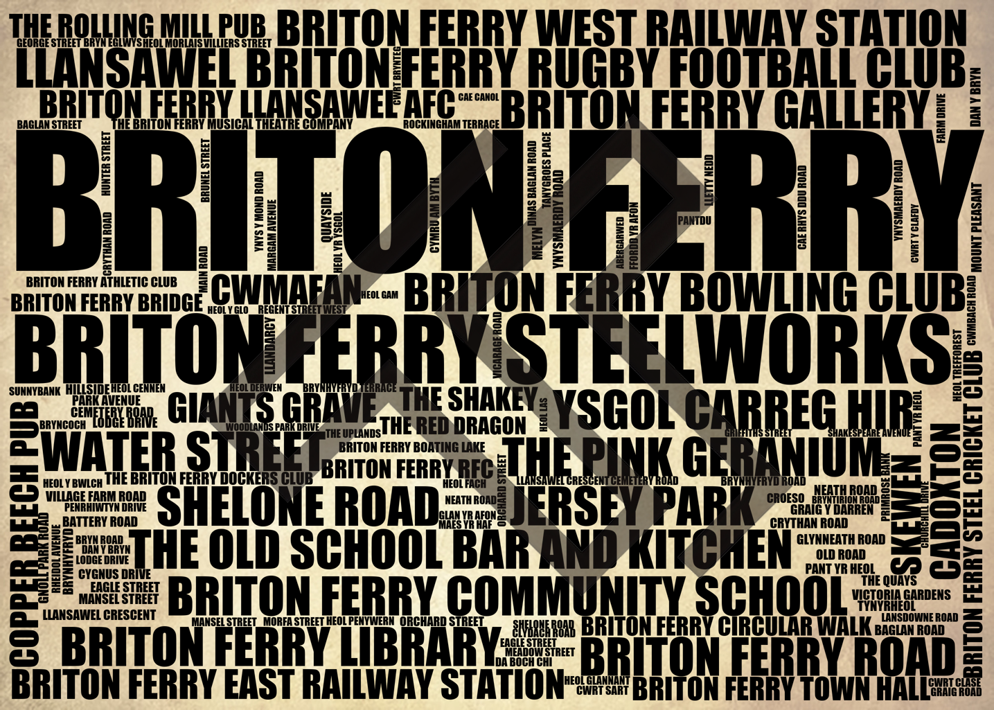 Briton Ferry - Premium Typographic Word Cloud Prints, Posters & Gifts