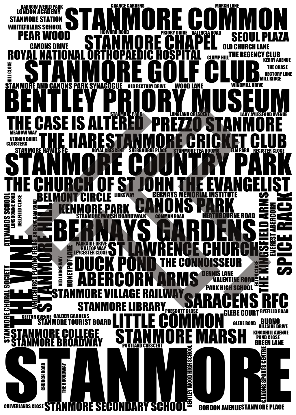 Stanmore - Premium Typographic Word Cloud Prints, Posters & Gifts