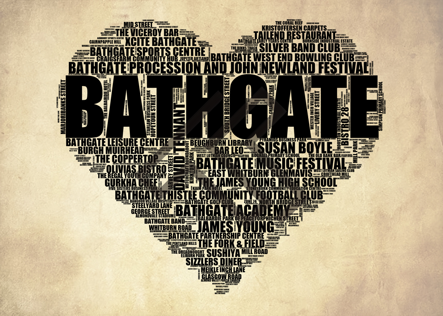 Bathgate - Premium Typographic Word Cloud Prints, Posters & Gifts