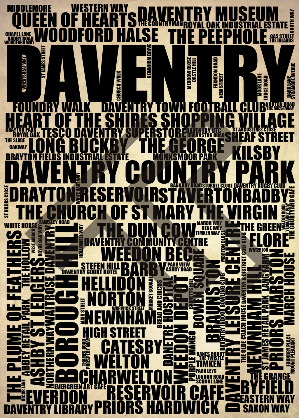 Daventry - Premium Typographic Word Cloud Prints, Posters & Gifts