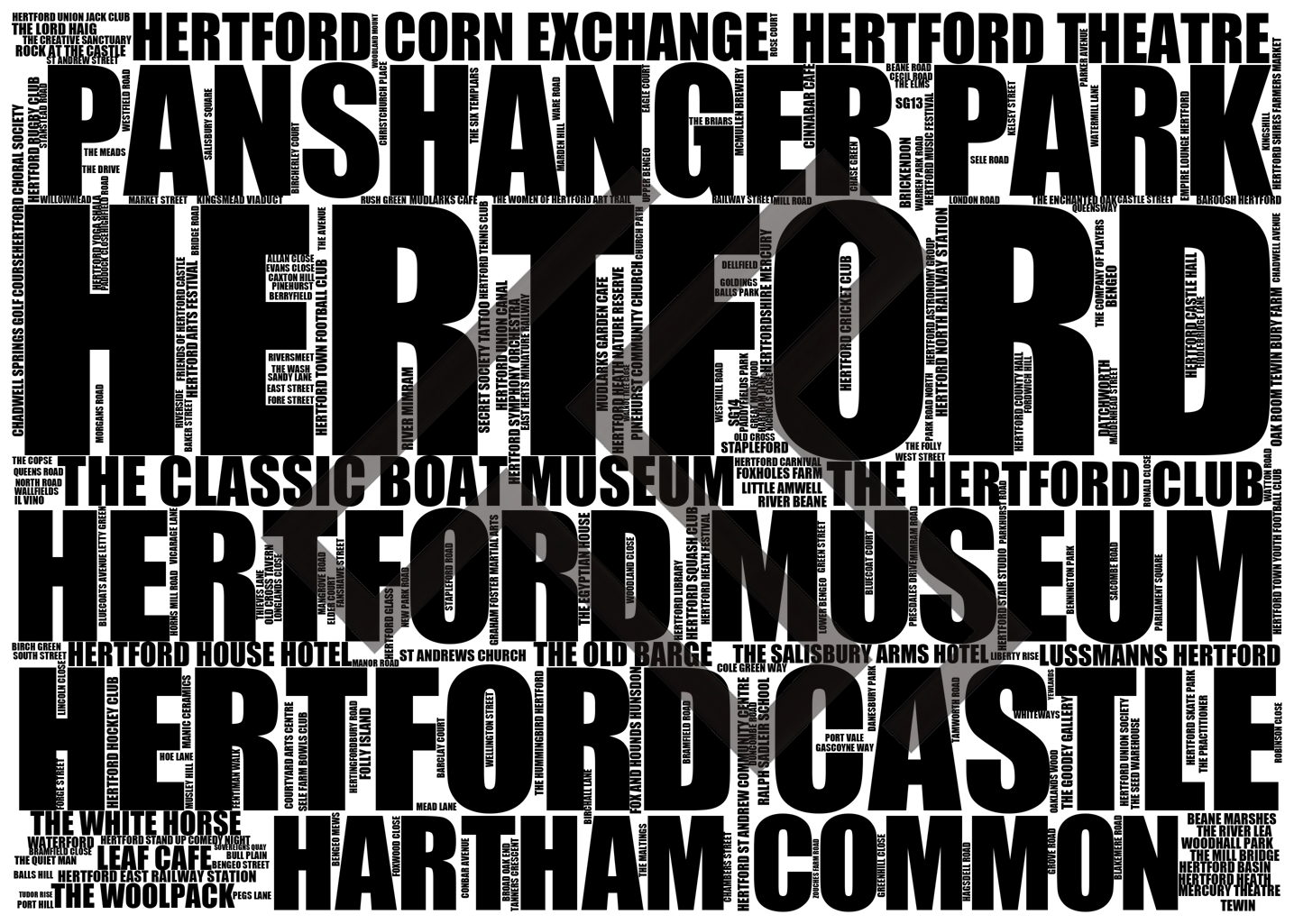 Hertford - Premium Typographic Word Cloud Prints, Posters & Gifts