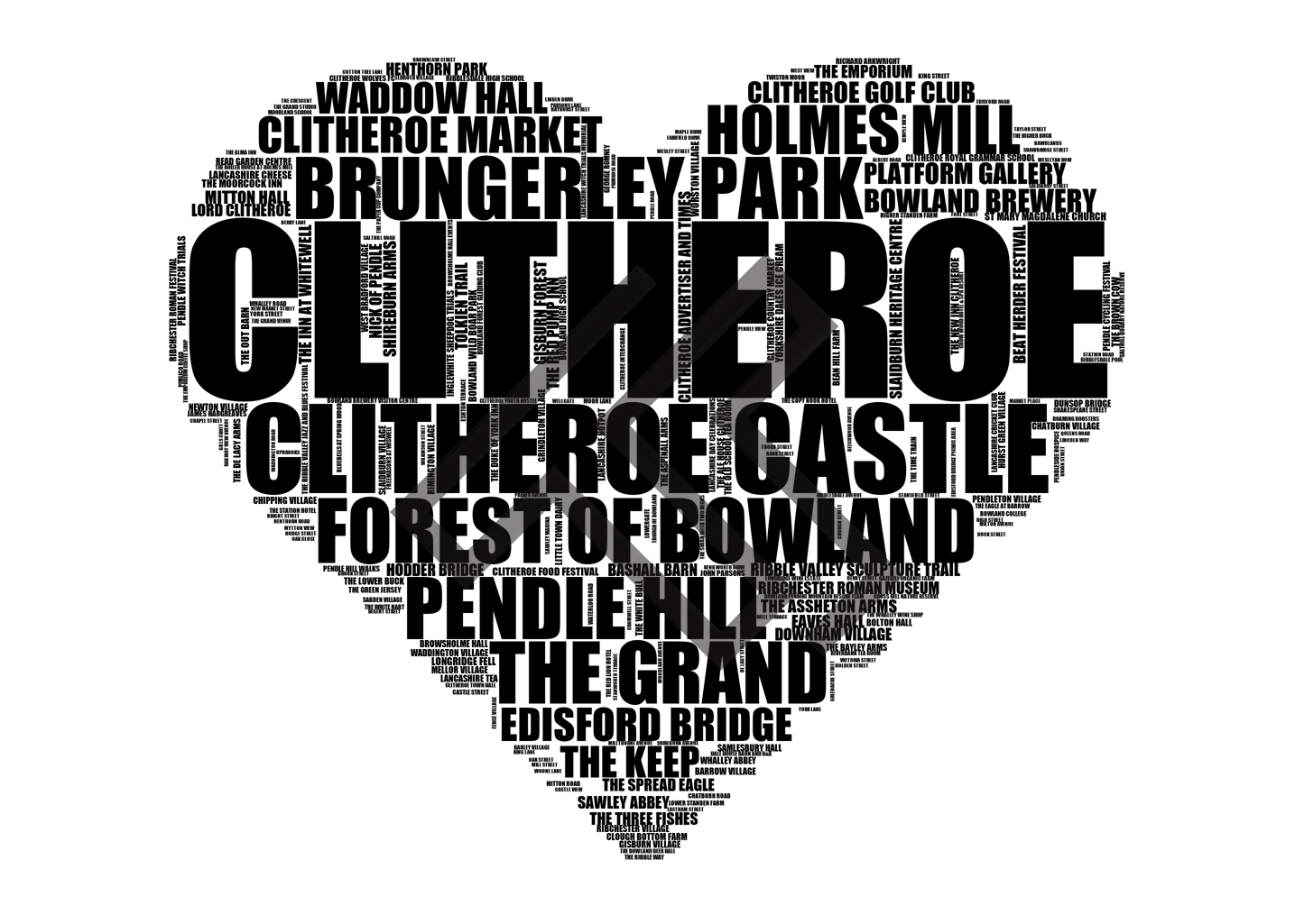 Clitheroe - Premium Typographic Word Cloud Prints, Posters & Gifts