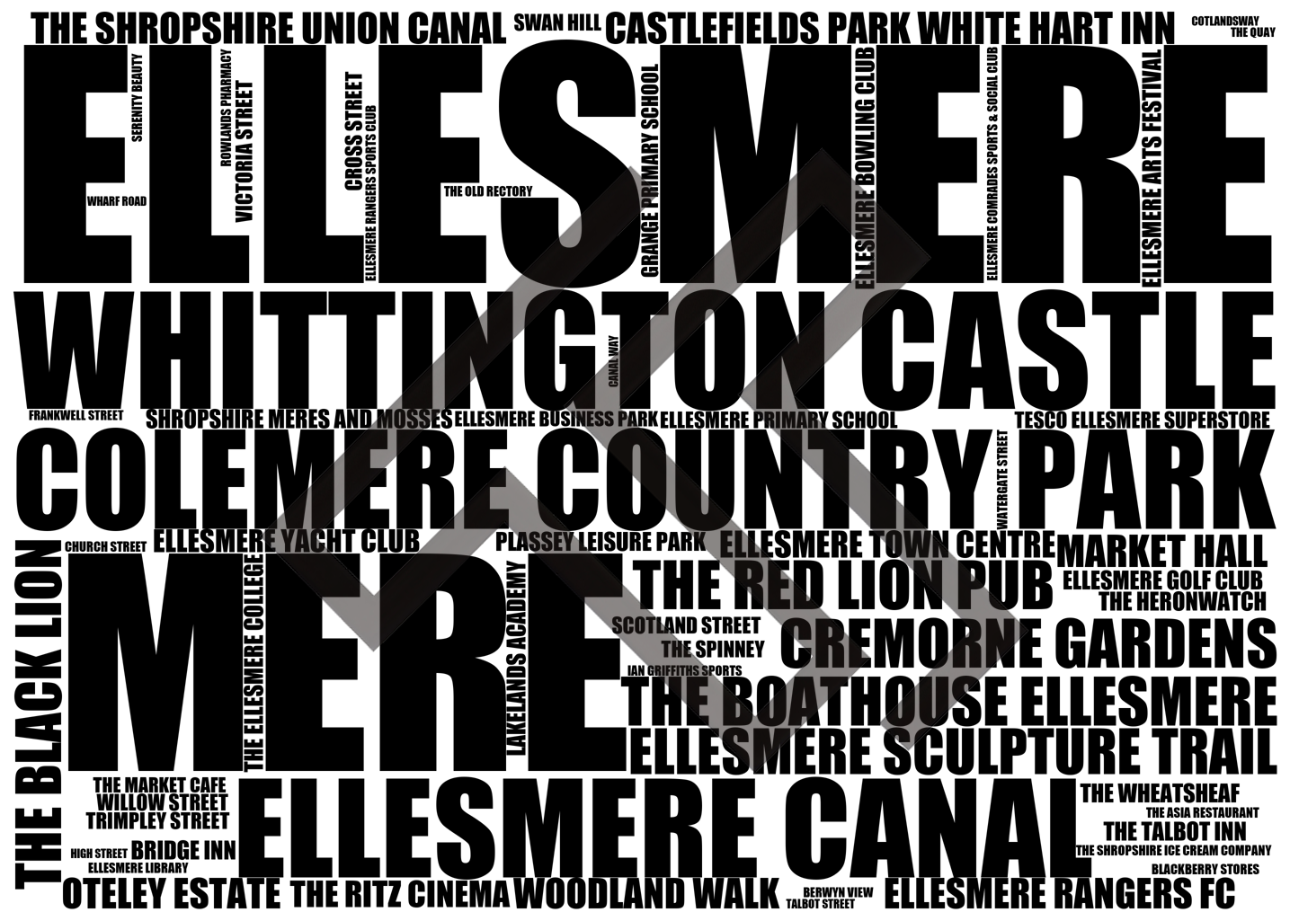 Ellesmere - Premium Typographic Word Cloud Prints, Posters & Gifts