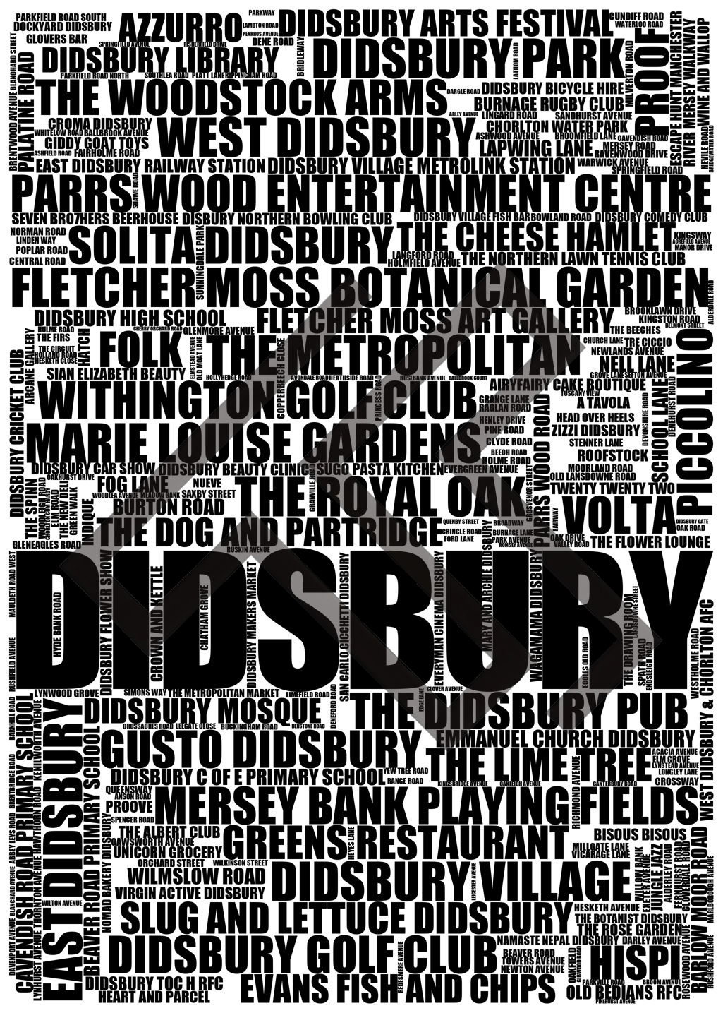 Didsbury - Premium Typographic Word Cloud Prints, Posters & Gifts