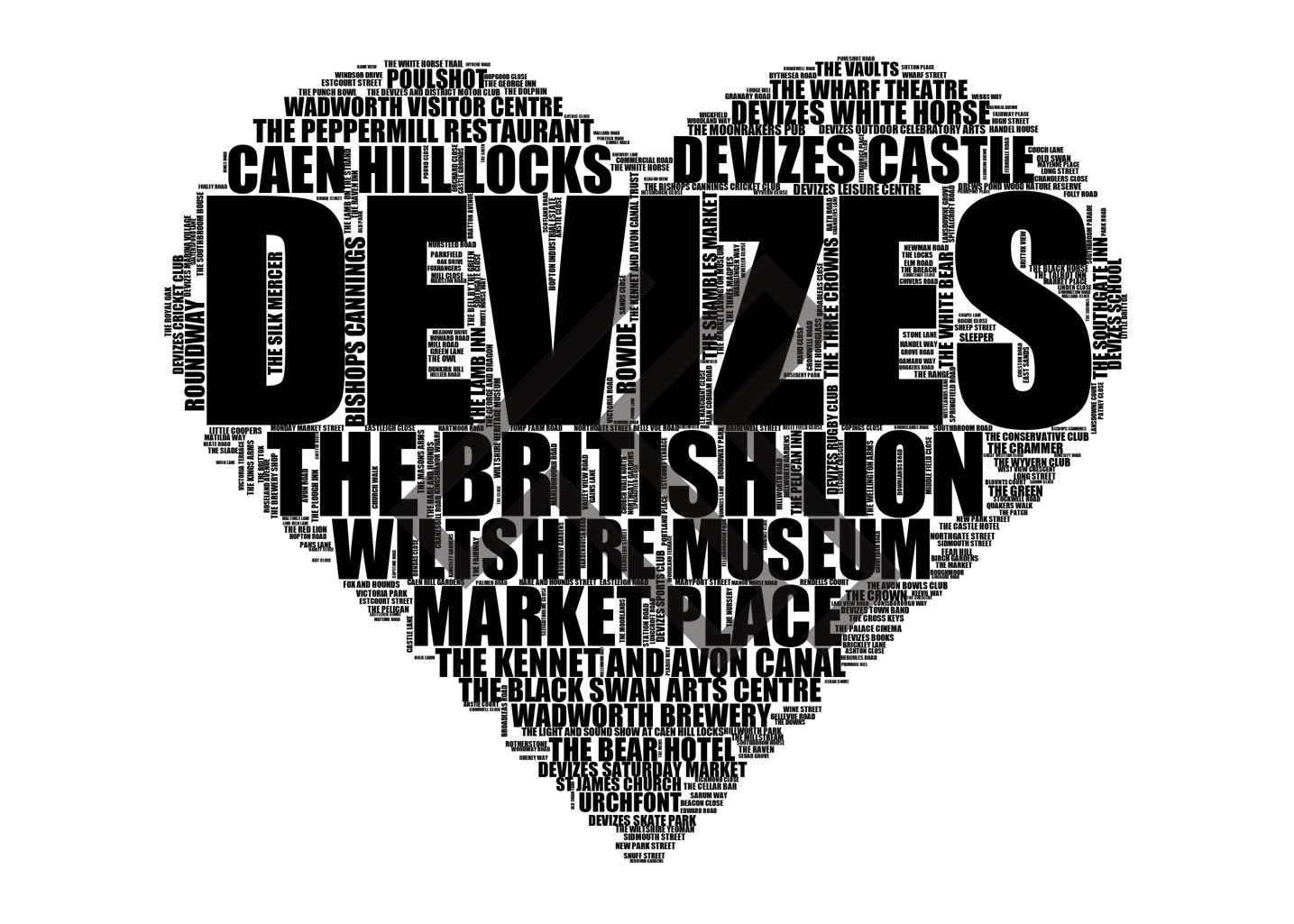 Devizes - Premium Typographic Word Cloud Prints, Posters & Gifts