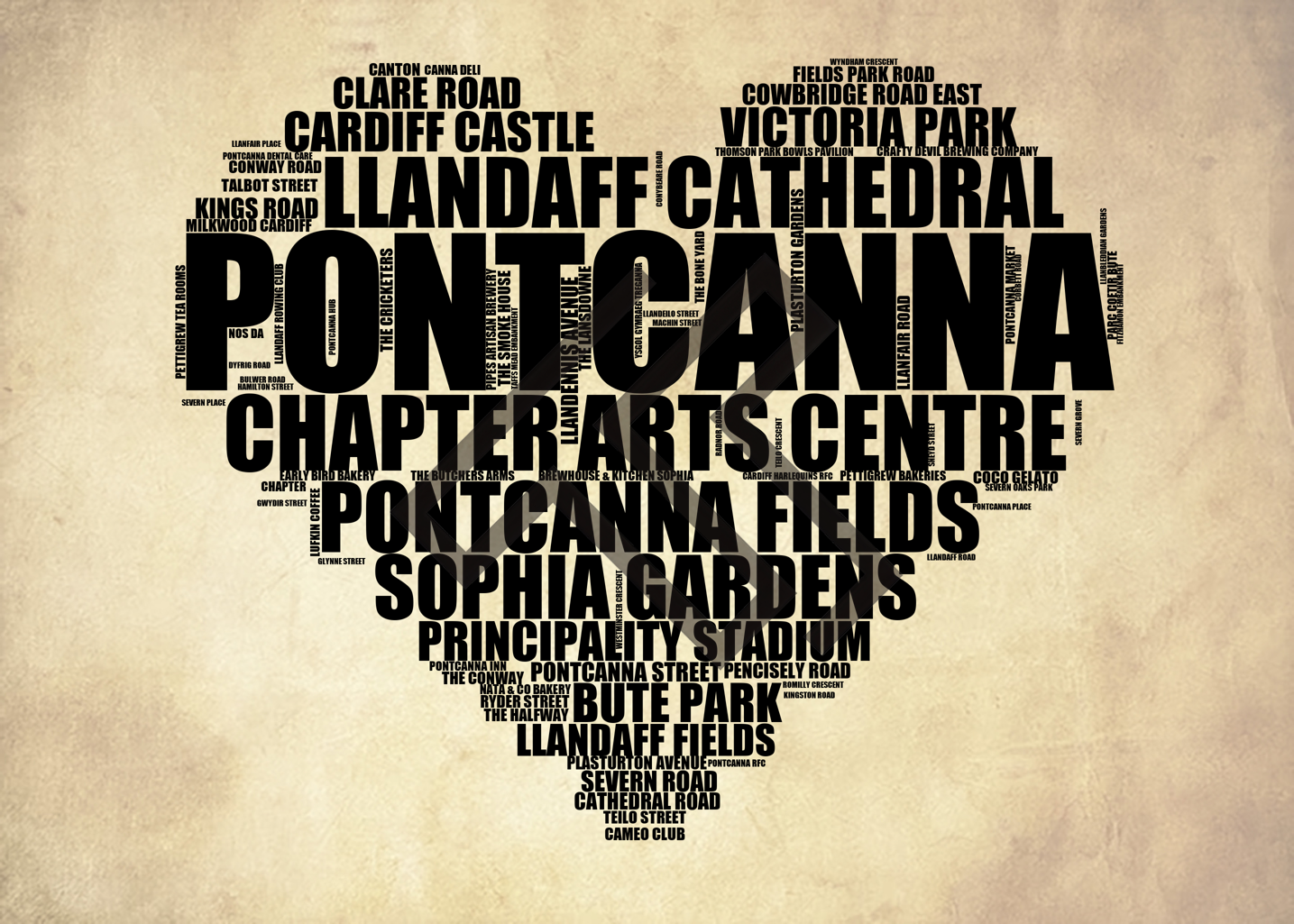 Pontcanna - Premium Typographic Word Cloud Prints, Posters & Gifts
