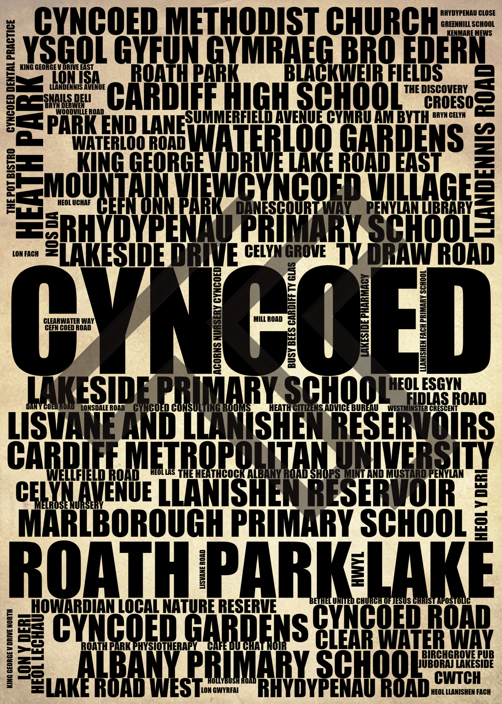 Cyncoed - Premium Typographic Word Cloud Prints, Posters & Gifts