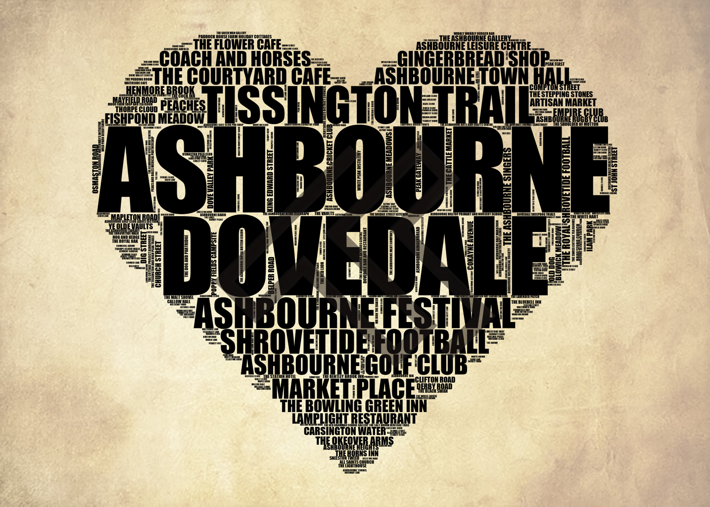 Ashbourne - Premium Typographic Word Cloud Prints, Posters & Gifts