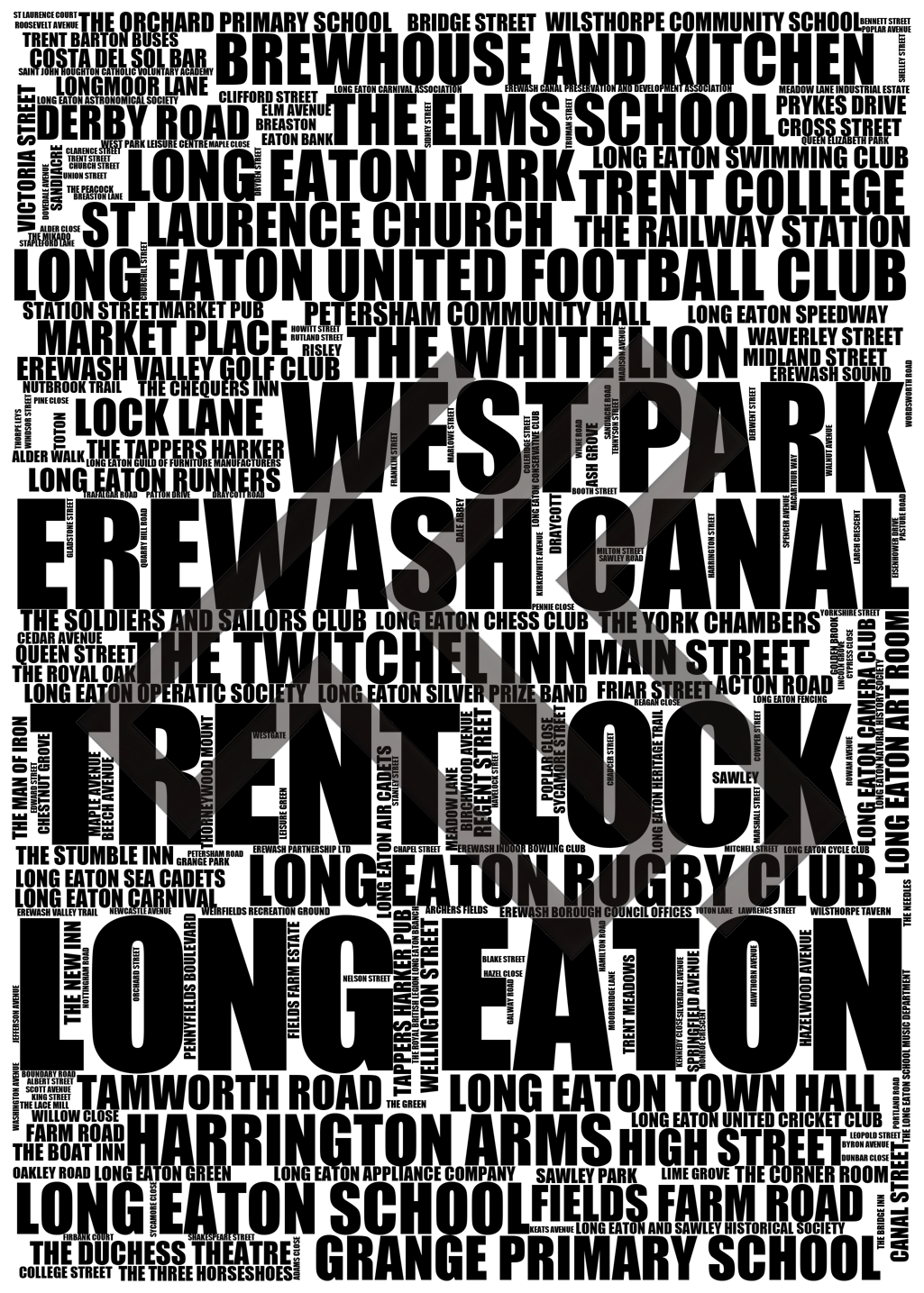 Long Eaton - Premium Typographic Word Cloud Prints, Posters & Gifts