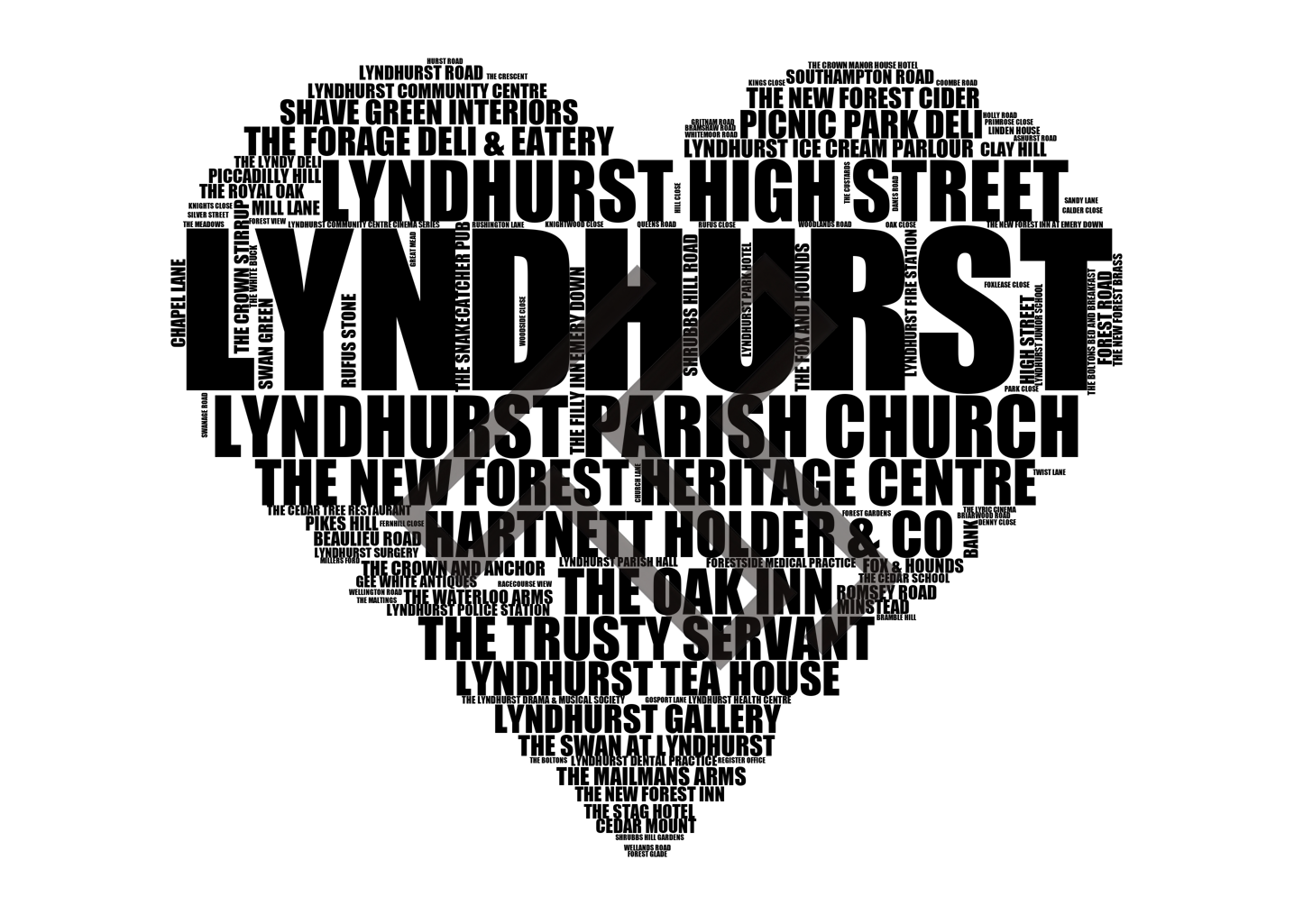 Lyndhurst - Premium Typographic Word Cloud Prints, Posters & Gifts