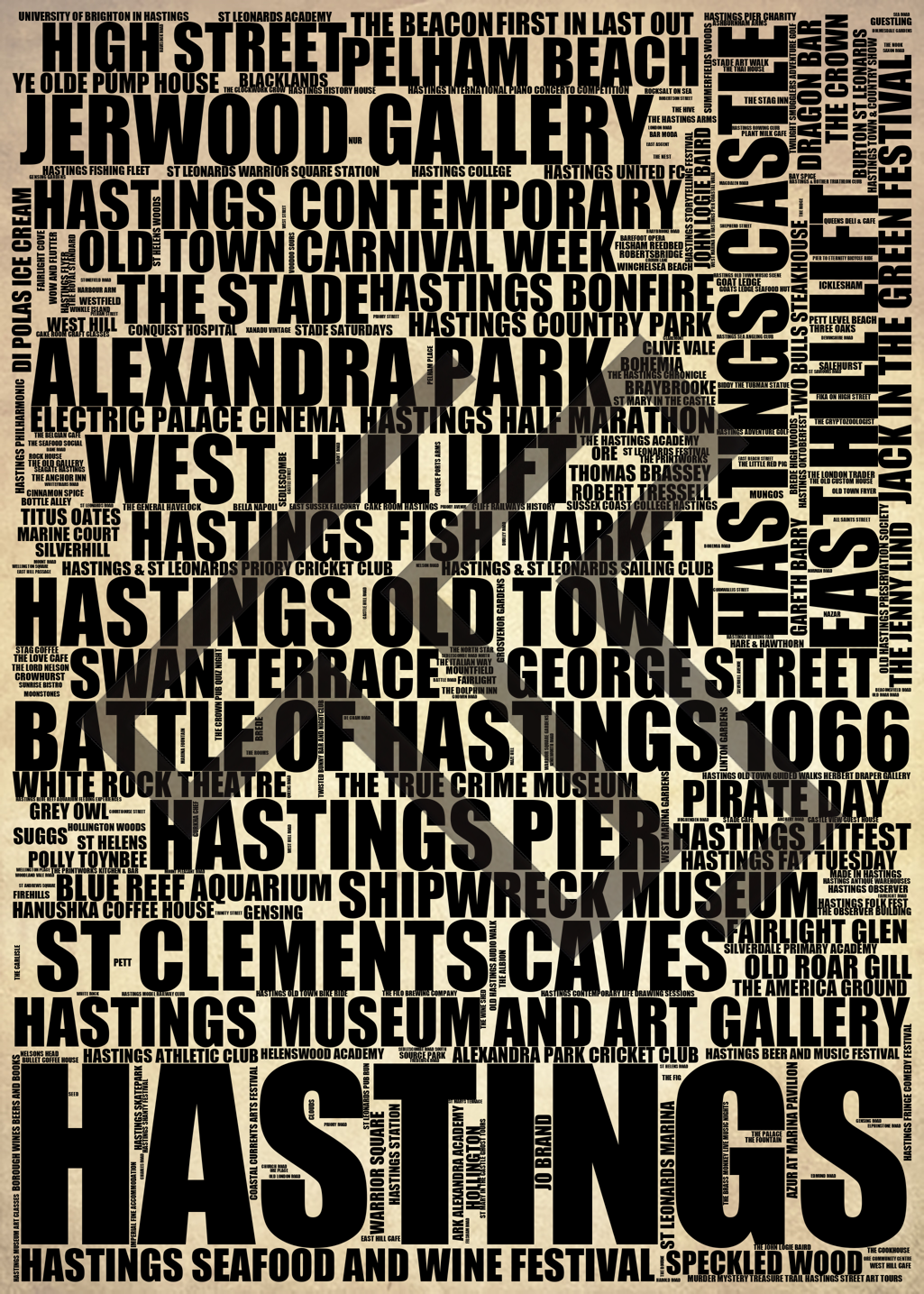 Hastings - Premium Typographic Word Cloud Prints, Posters & Gifts