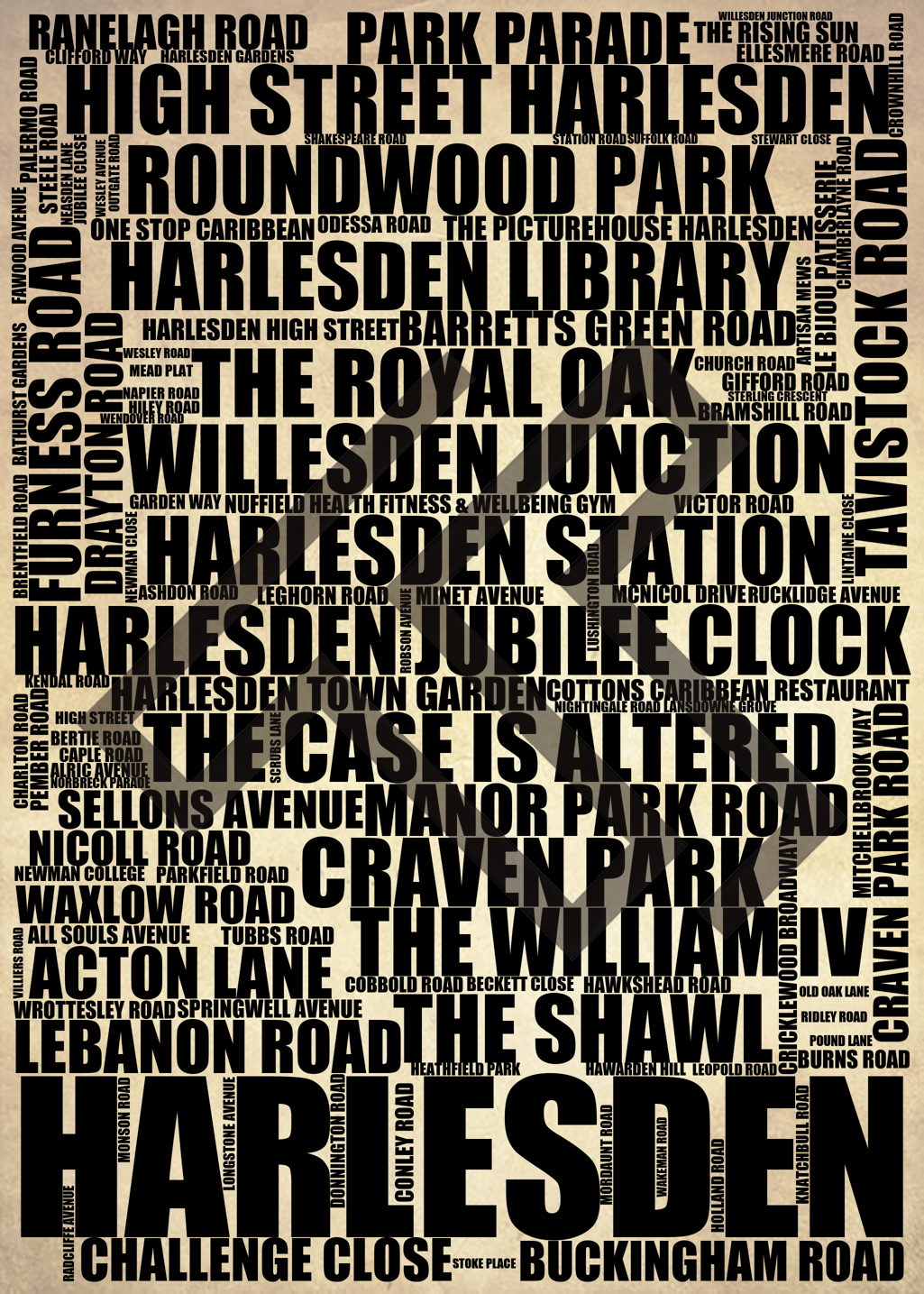 Harlesden - Premium Typographic Word Cloud Prints, Posters & Gifts