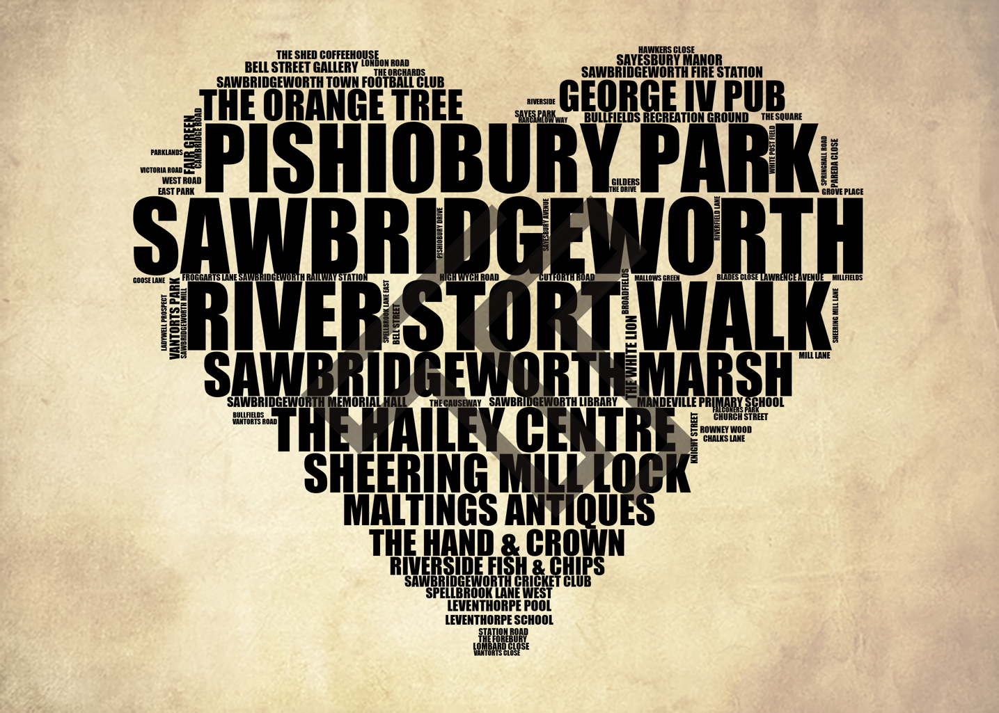 Sawbridgeworth - Premium Typographic Word Cloud Prints, Posters & Gifts