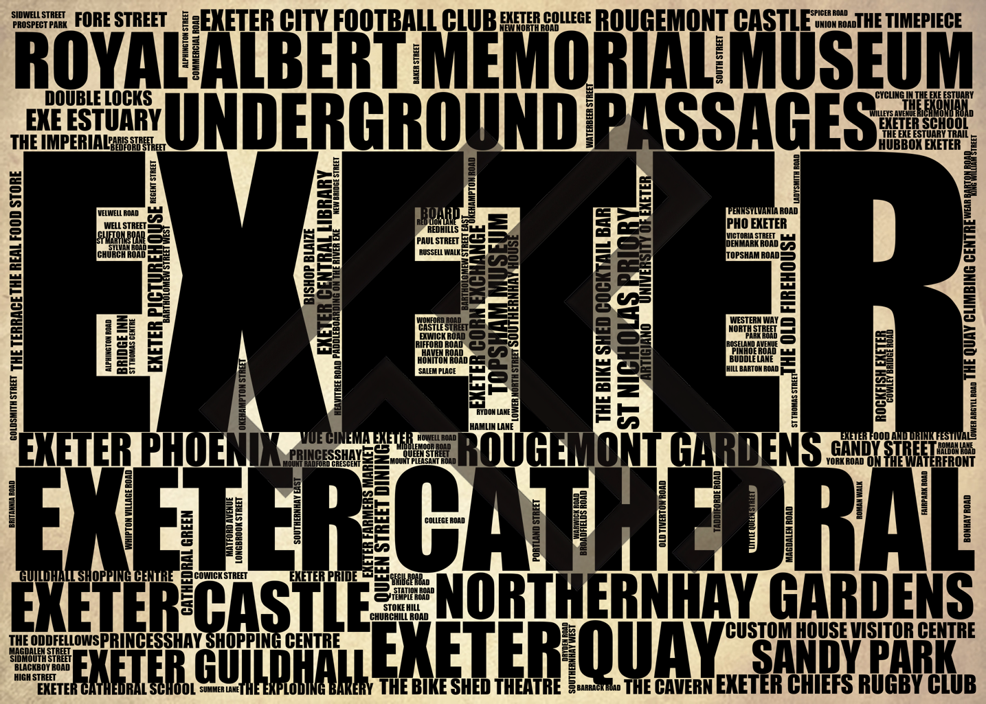 Exeter - Premium Typographic Word Cloud Prints, Posters & Gifts