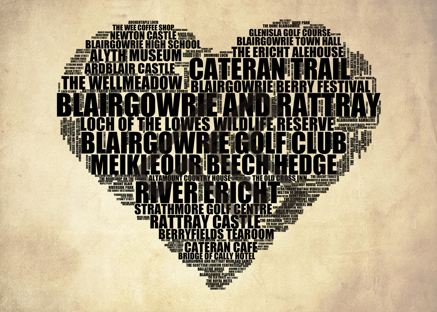 Blairgowrie and Rattray - Premium Typographic Word Cloud Prints, Posters & Gifts