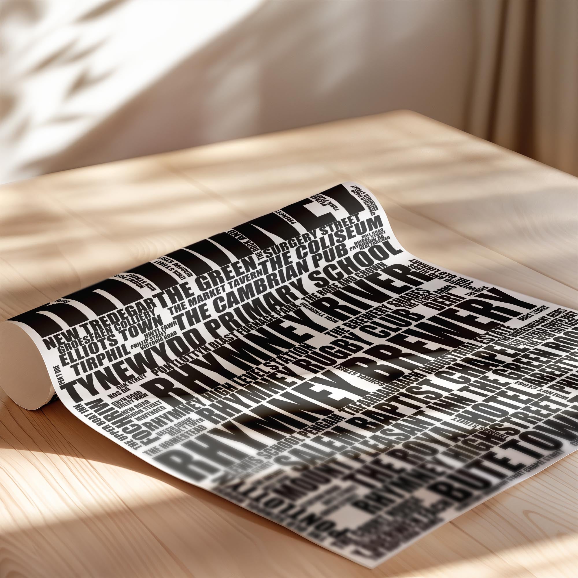 Rhymney - Premium Typographic Word Cloud Prints, Posters & Gifts