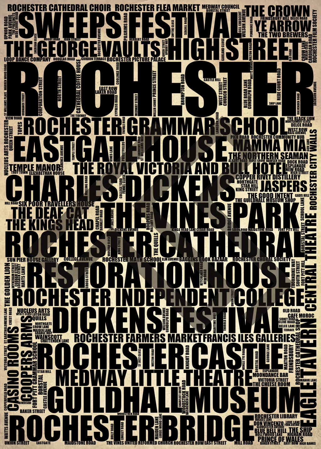 Rochester - Premium Typographic Word Cloud Prints, Posters & Gifts