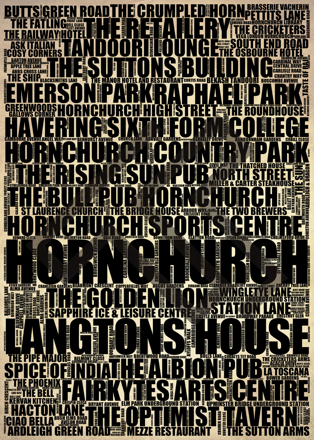 Hornchurch - Premium Typographic Word Cloud Prints, Posters & Gifts