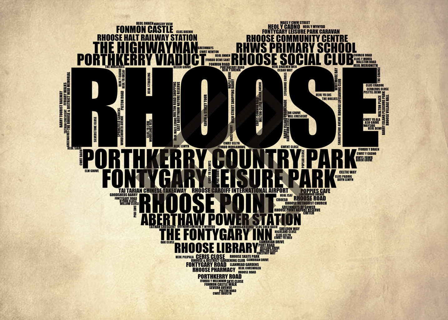 Rhoose - Premium Typographic Word Cloud Prints, Posters & Gifts