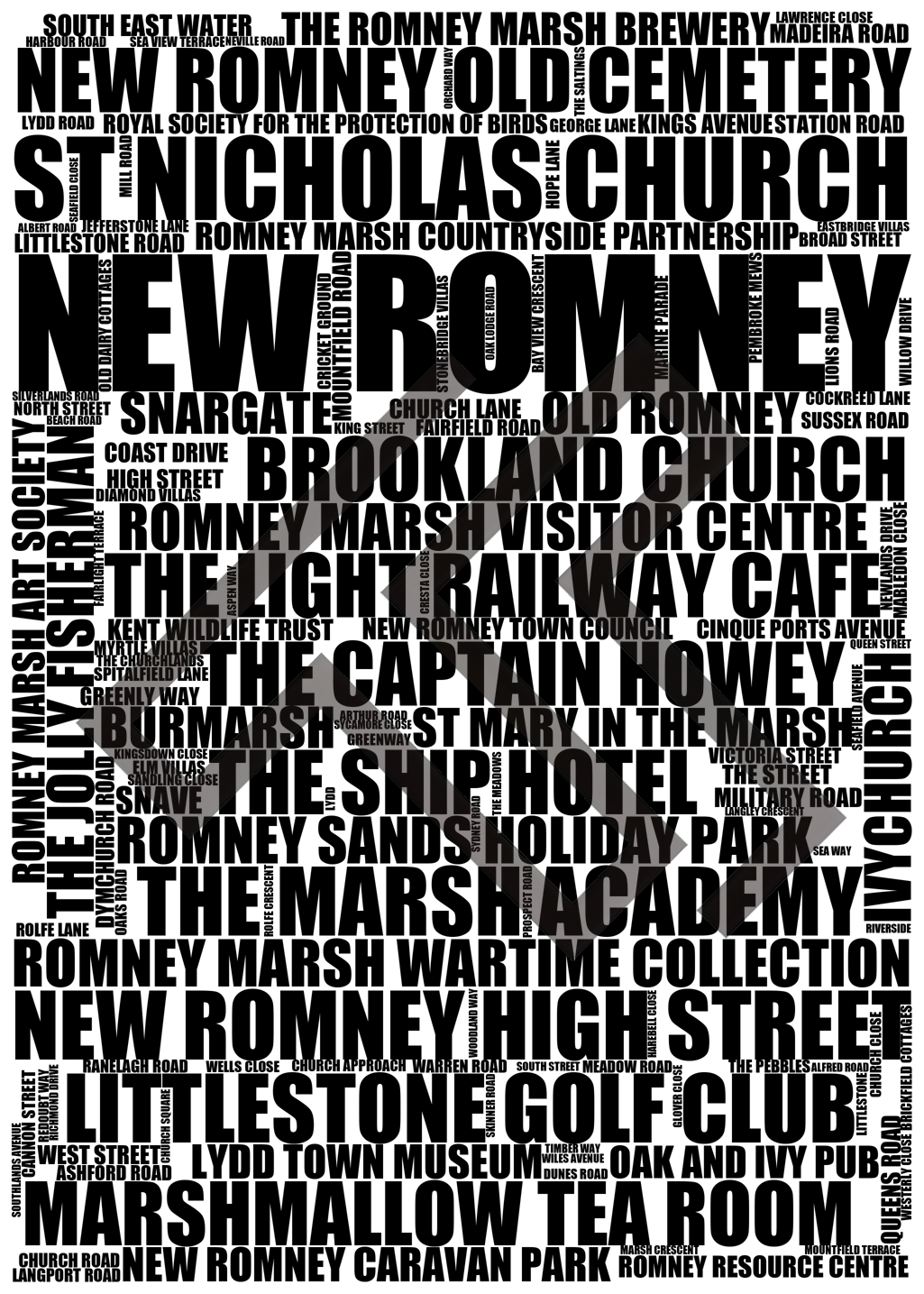 New Romney - Premium Typographic Word Cloud Prints, Posters & Gifts