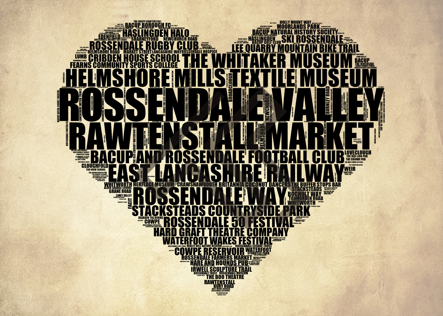 Rossendale Valley - Premium Typographic Word Cloud Prints, Posters & Gifts