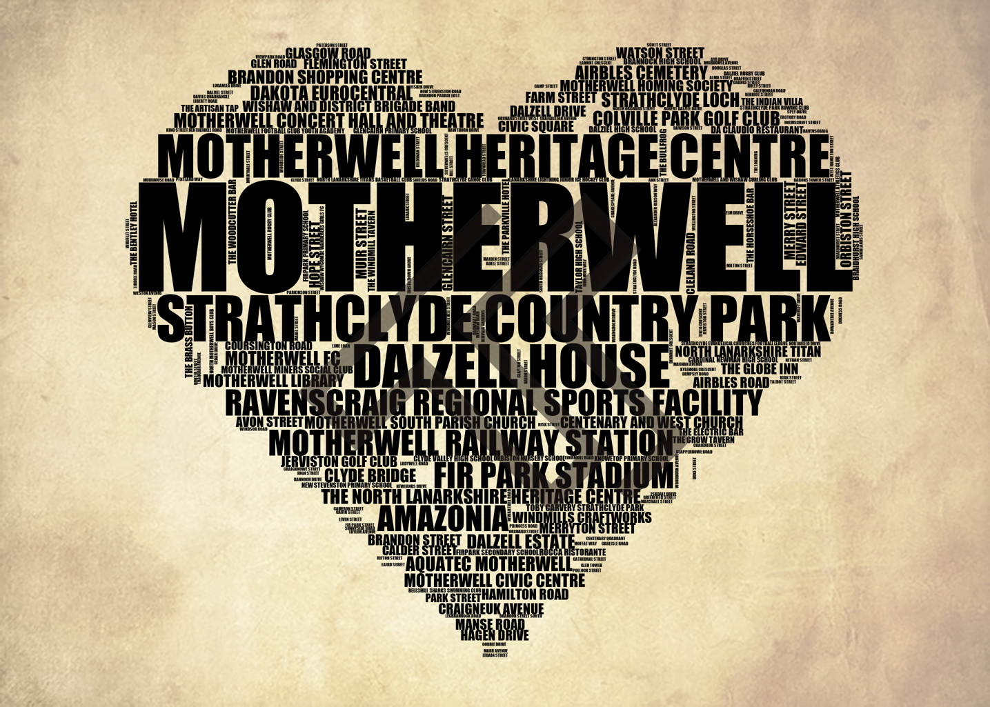 Motherwell - Premium Typographic Word Cloud Prints, Posters & Gifts