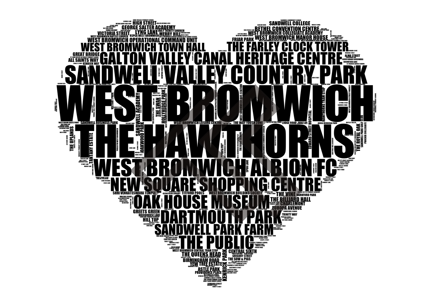 West Bromwich - Premium Typographic Word Cloud Prints, Posters & Gifts