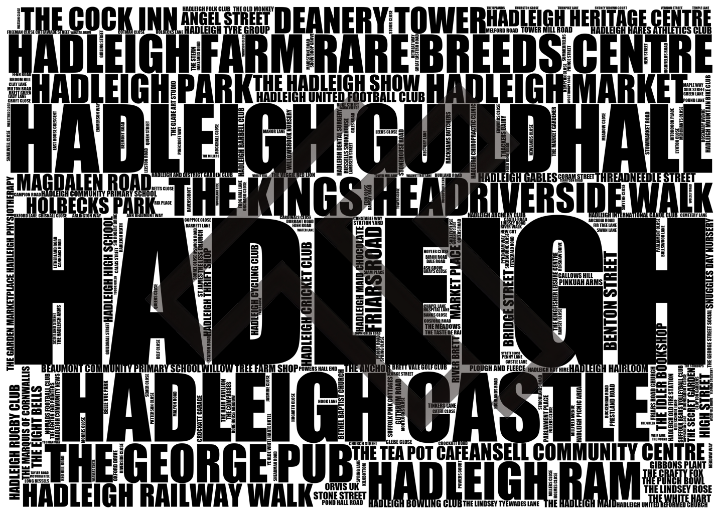 Hadleigh - Premium Typographic Word Cloud Prints, Posters & Gifts