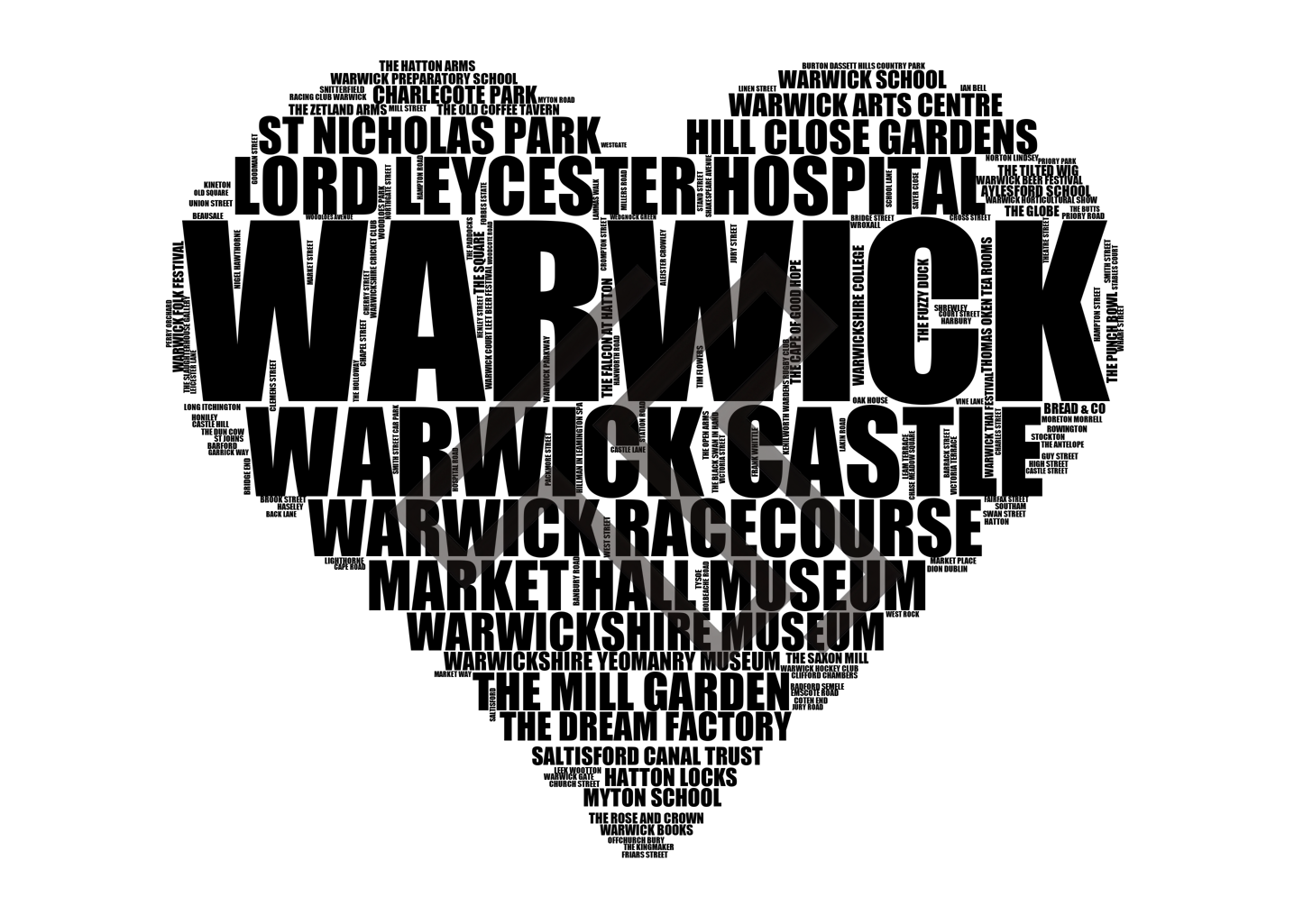 Warwick - Premium Typographic Word Cloud Prints, Posters & Gifts