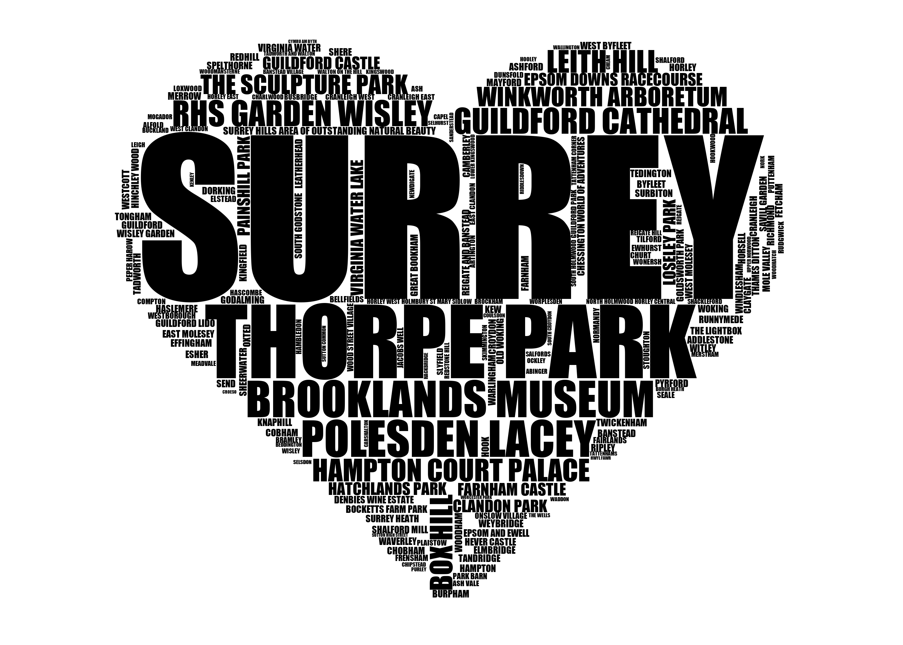 Surrey - Premium Typographic Word Cloud Prints, Posters & Gifts