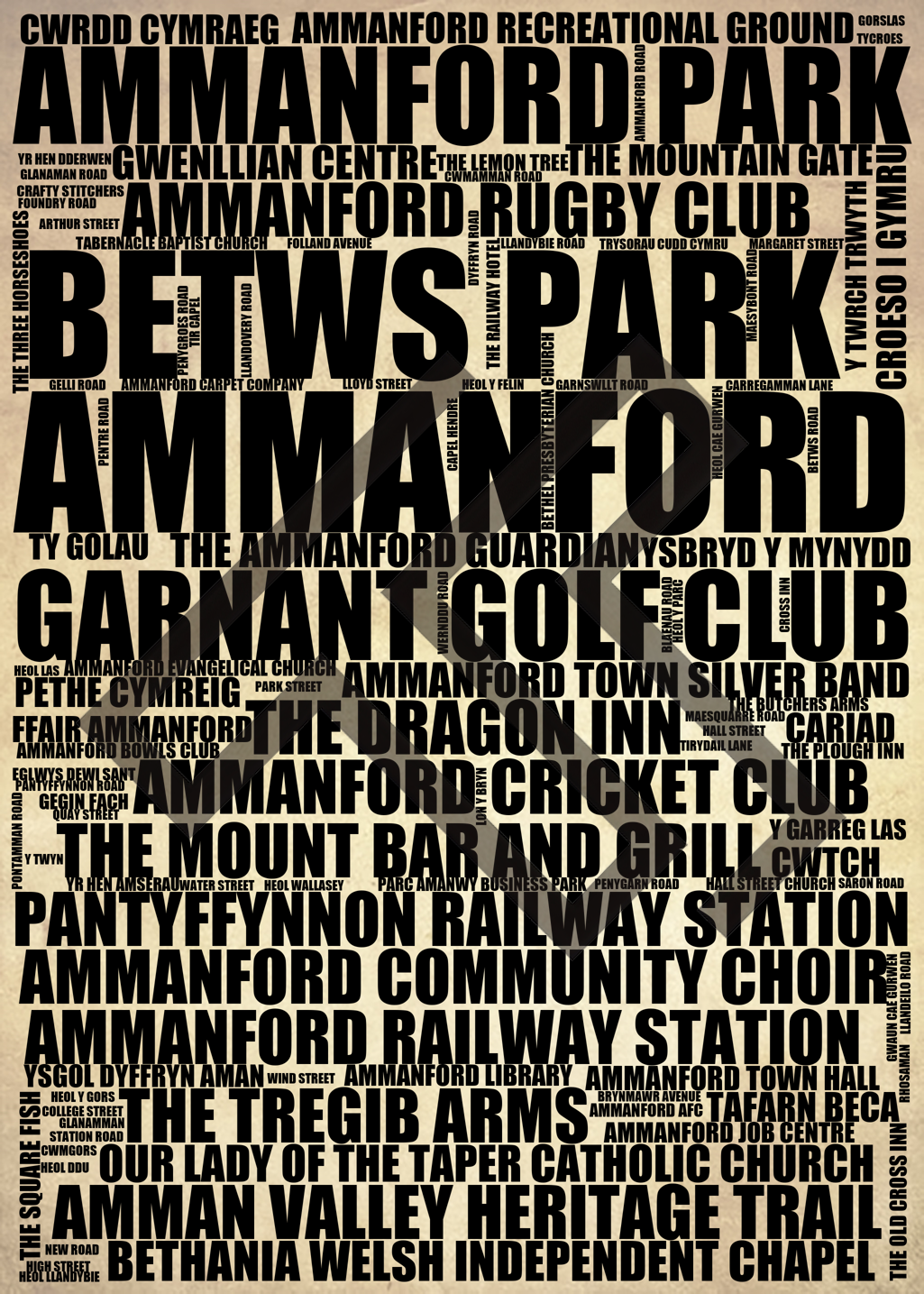 Ammanford - Premium Typographic Word Cloud Prints, Posters & Gifts