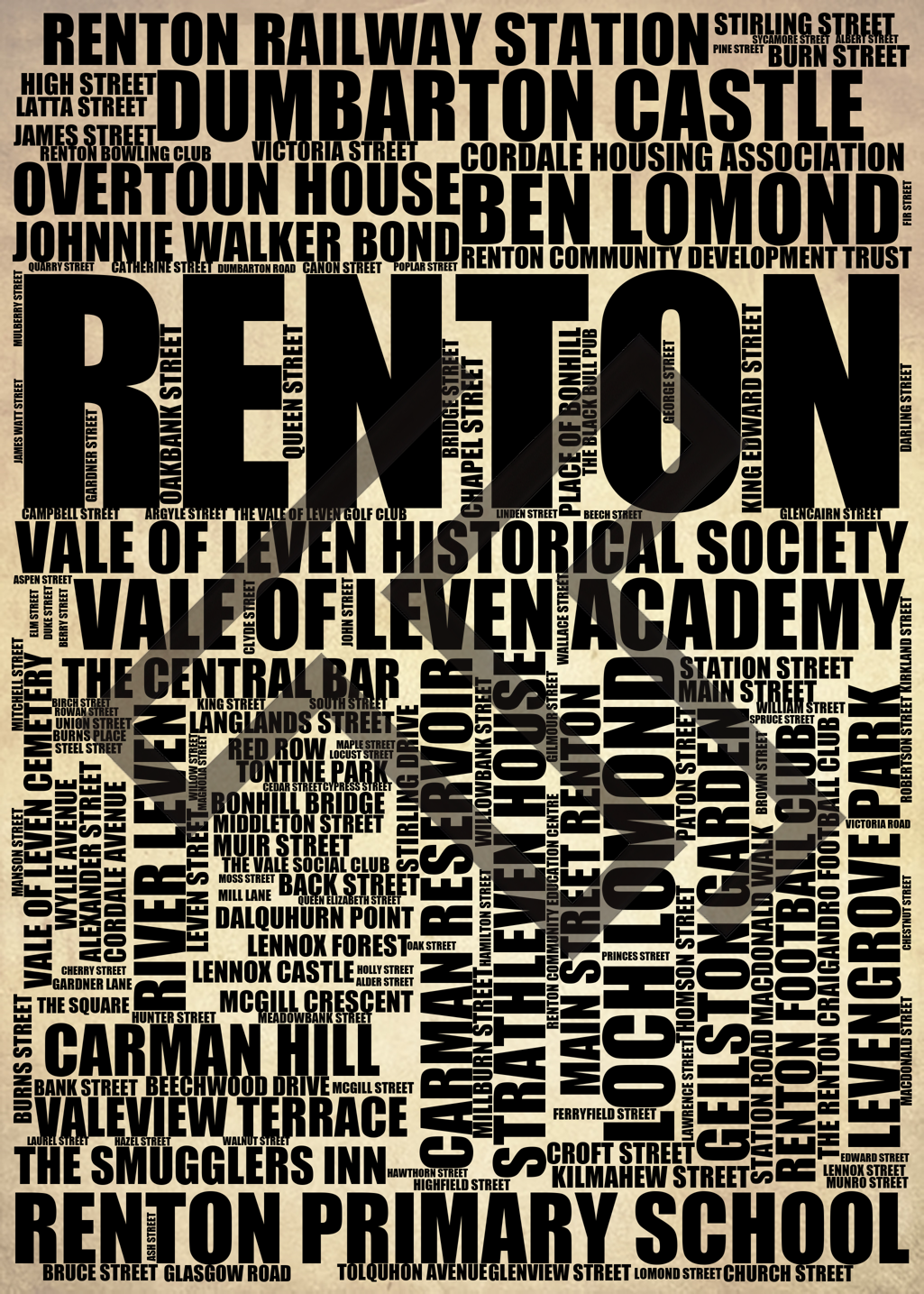 Renton - Premium Typographic Word Cloud Prints, Posters & Gifts