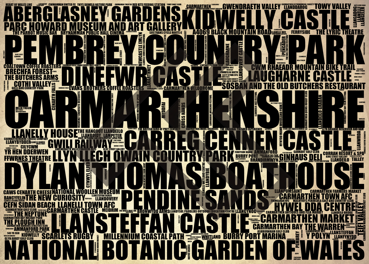 Carmarthenshire - Premium Typographic Word Cloud Prints, Posters & Gifts